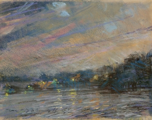 West River Drive; mixed media on paper; 11"x14"